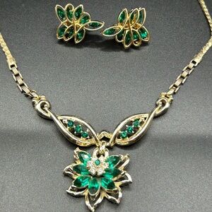 Coro Emerald Cut Stones Vintage Floral 1950s with earrings CLEARANCED